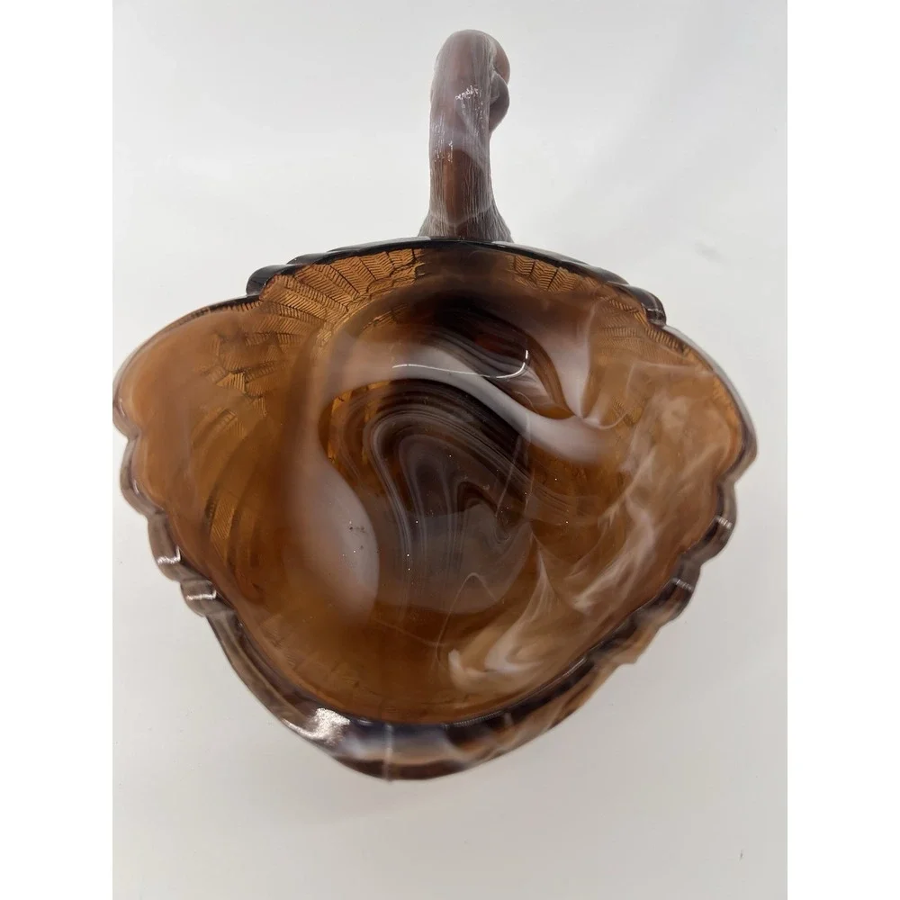 VTG Imperial Glass Carmel Slag Swirl Swan Trinket‎ Dish Holiday Thanksgiving MCM